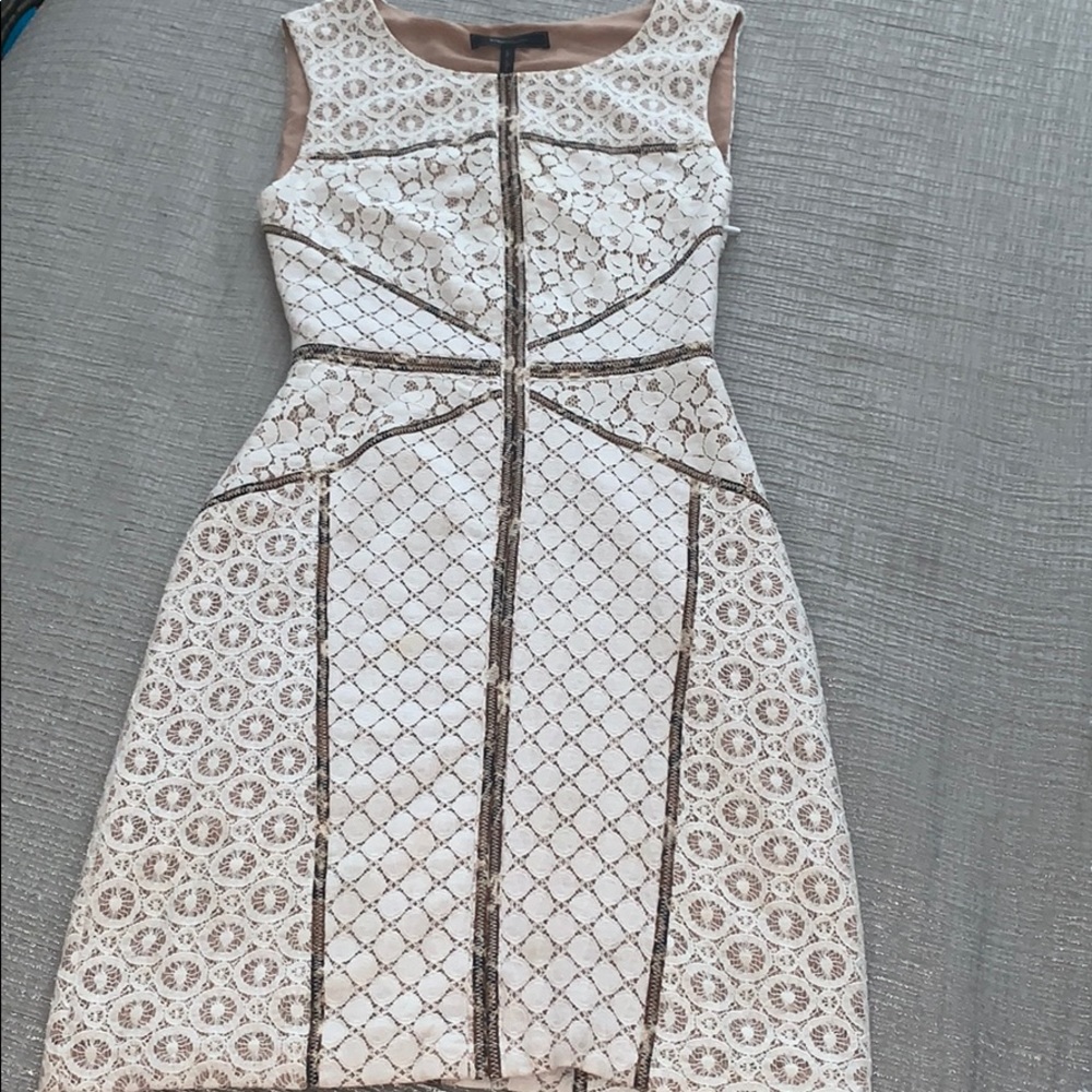 BCBGMAXAZRIA white lace dress w/ leopard accents!